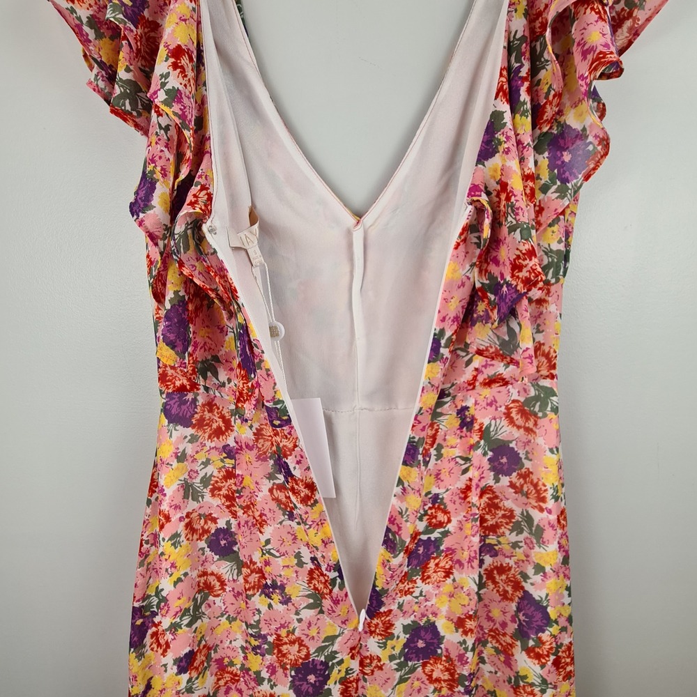 WAYF Chelsea Floral Tiered Ruffle Maxi Dress Pink Purple V-Neck High-Low Size S - Picture 9 of 12